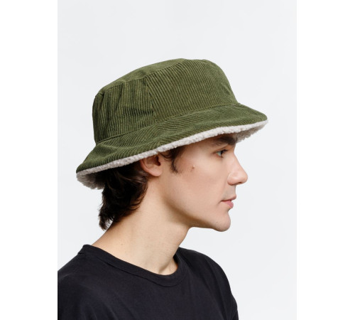 Панама Bucket двусторонняя утепленная, хаки с бежевым