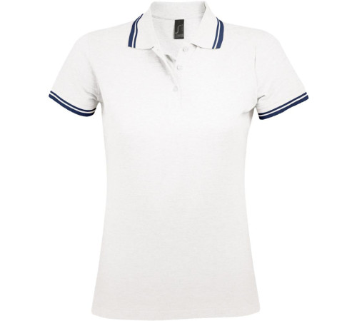 Рубашка поло женская Pasadena Women 200 с контрастной отделкой, белая с синим
