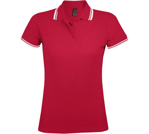 Рубашка поло женская Pasadena Women 200 с контрастной отделкой, красная с белым