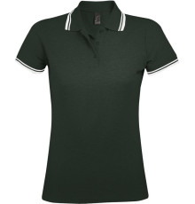 Рубашка поло женская Pasadena Women 200 с контрастной отделкой, зеленая с белым