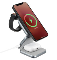 Складная станция беспроводной зарядки Terza, серебристая