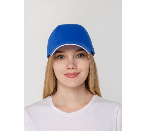 Бейсболка Canopy, ярко-синяя с белым кантом