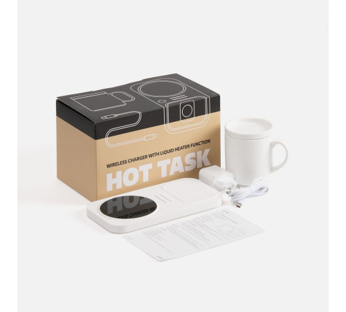 Беспроводное зарядное устройство с подогревом кружки Hot Task, белое