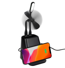 Настольный органайзер с зарядкой, лампой, вентилятором и подсветкой логотипа powerTower, черный