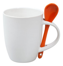 Кружка с ложкой Cheer Up, белая с оранжевой