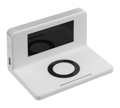 Часы настольные с беспроводным зарядным устройством Pitstop, белые