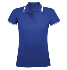 Рубашка поло женская Pasadena Women 200 с контрастной отделкой, ярко-синяя с белым