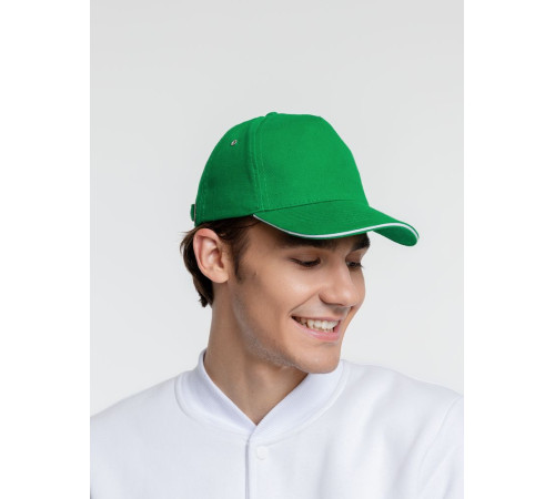 Бейсболка Classic, ярко-зеленая с белым кантом