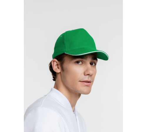 Бейсболка Classic, ярко-зеленая с белым кантом