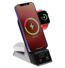 Зарядная станция с часами E-Store для смартфона, часов и наушников, черная