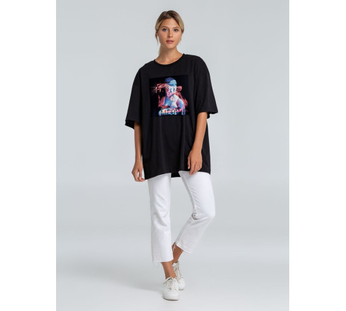 Футболка оверсайз «Дама с горностаем», черная