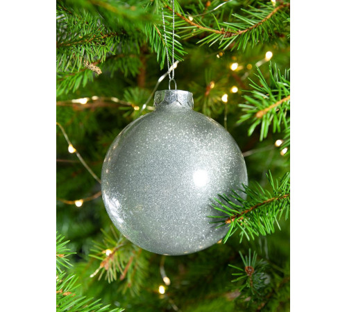 Елочный шар Finery Shine, 10 см, глянцевый серебристый с глиттером