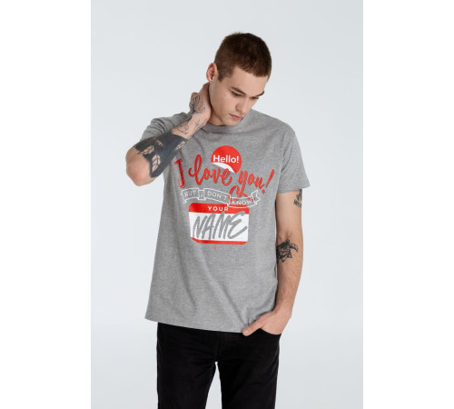 Футболка Hello! I Love You!, серый меланж