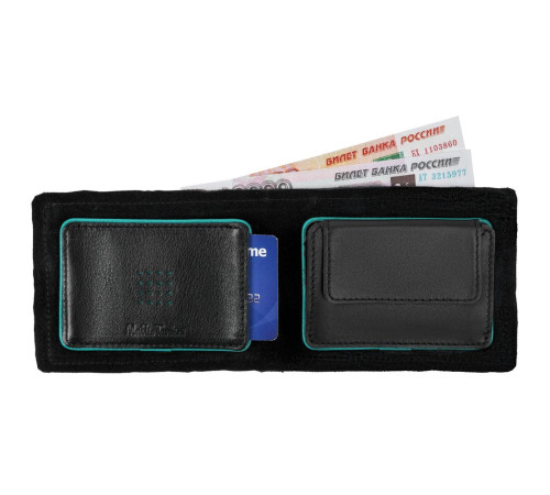 Кошелек Partinico, черный с бирюзовым